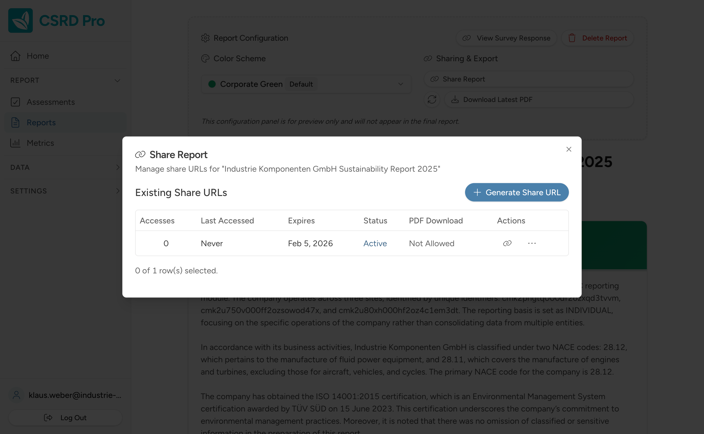 Sharing a CSRD report from CSRD Pro as a private, access-controlled link