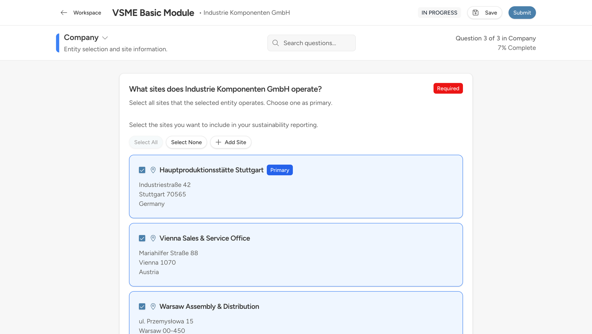 Company Information - Sites Question